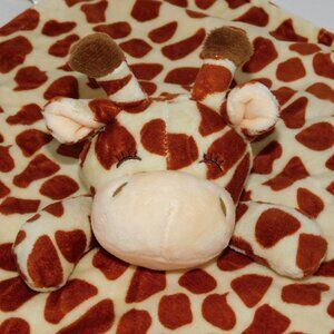 CREVENT OEKO-TEX Brown Cream Giraffe Plush Security Blanket Baby Lovey Nunu